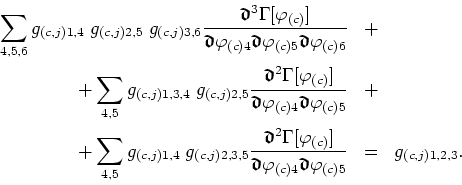 \begin{eqnarray*}
\sum_{4,5,6}g_{(c,j)1,4}\;g_{(c,j)2,5}\;g_{(c,j)3,6}
\frac{\mb...
...ox{\boldmath$\mathfrak{d}$}\varphi_{(c)5}} & = & g_{(c,j)1,2,3}.
\end{eqnarray*}