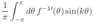 $\displaystyle \frac{1}{\pi}
\int_{-\pi}^{\pi}d\theta\,
f^{-1\prime}(\theta)\sin(k\theta)$