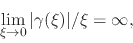 \begin{displaymath}
\lim_{\xi\to 0}
\vert\gamma(\xi)\vert/\xi
=
\infty,
\end{displaymath}