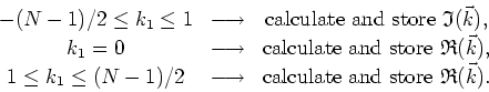 \begin{displaymath}
\begin{array}{ccc}
-(N-1)/2\leq k_{1}\leq 1 & \longrightarro...
...box{calculate and store }\mathfrak{R}(\vec{k}). \\
\end{array}\end{displaymath}