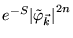 $e^{-S} {\vert \tilde{\varphi}_{\vec{k}}
\vert}^{2n}$